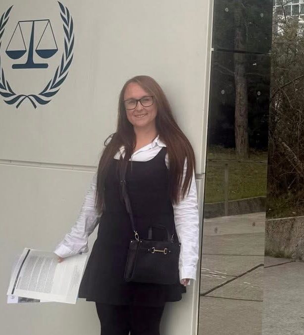 Courtney Moloney outside the International Criminal Court in The Hague